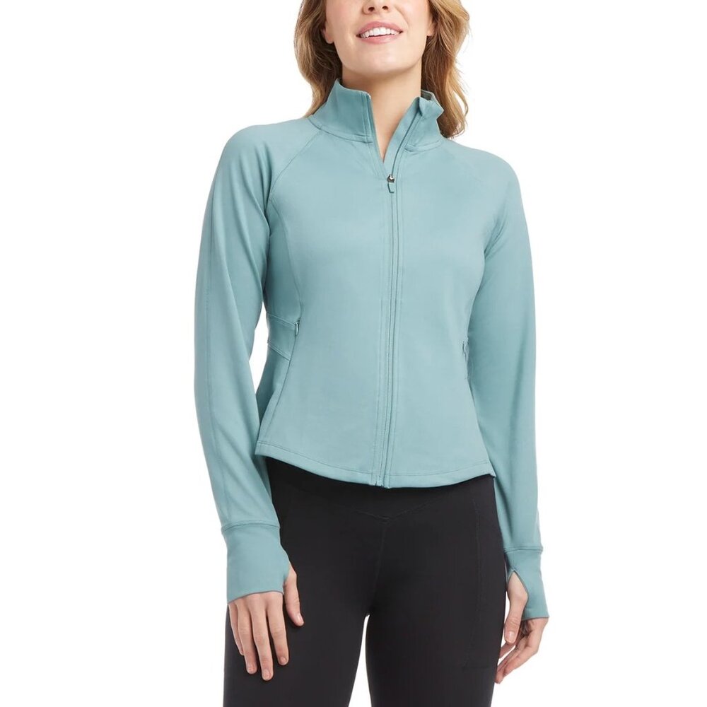 Jockey LG Yoga Jacket Tulip Hem Athletic Running Pockets Activewear Thumb Hole